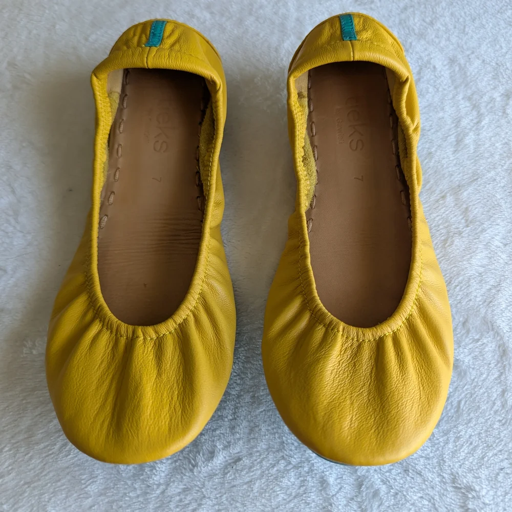Yellow Leather Ballet Flats - Picture 1 of 3